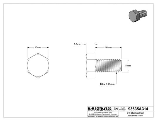 Bullone M8x16mm 316 SS-EXTREMEGEAR